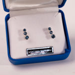 Three Stone Four Prong Montana Sapphire Earrings by Mac's Gems