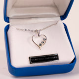 3 Stone Heart Blue Montana Sapphire Sterling Silver Pendant - close up
