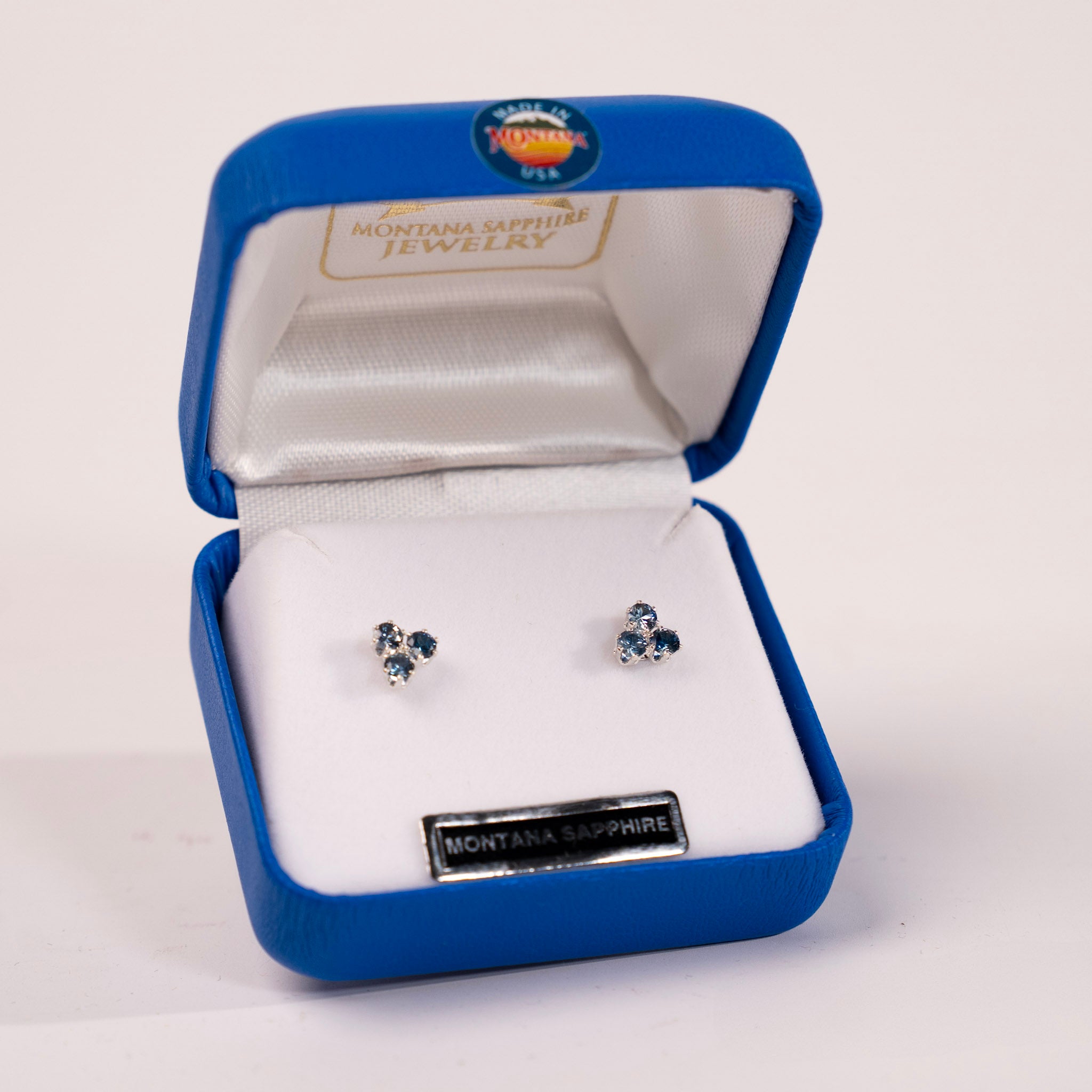3 Stone Tri Earrings - Montana sapphires