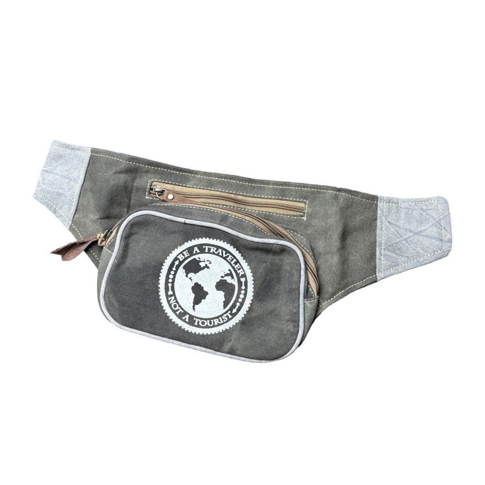 World Map Be a Traveler Not a Tourist Fanny Pack by Art Studio Company