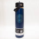 Blue insulated bottle with black lid on a white background