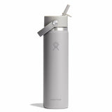 Gray water bottle with straw lid on a white background