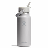 Gray Hydro Flask water bottle with straw lid on a white background
