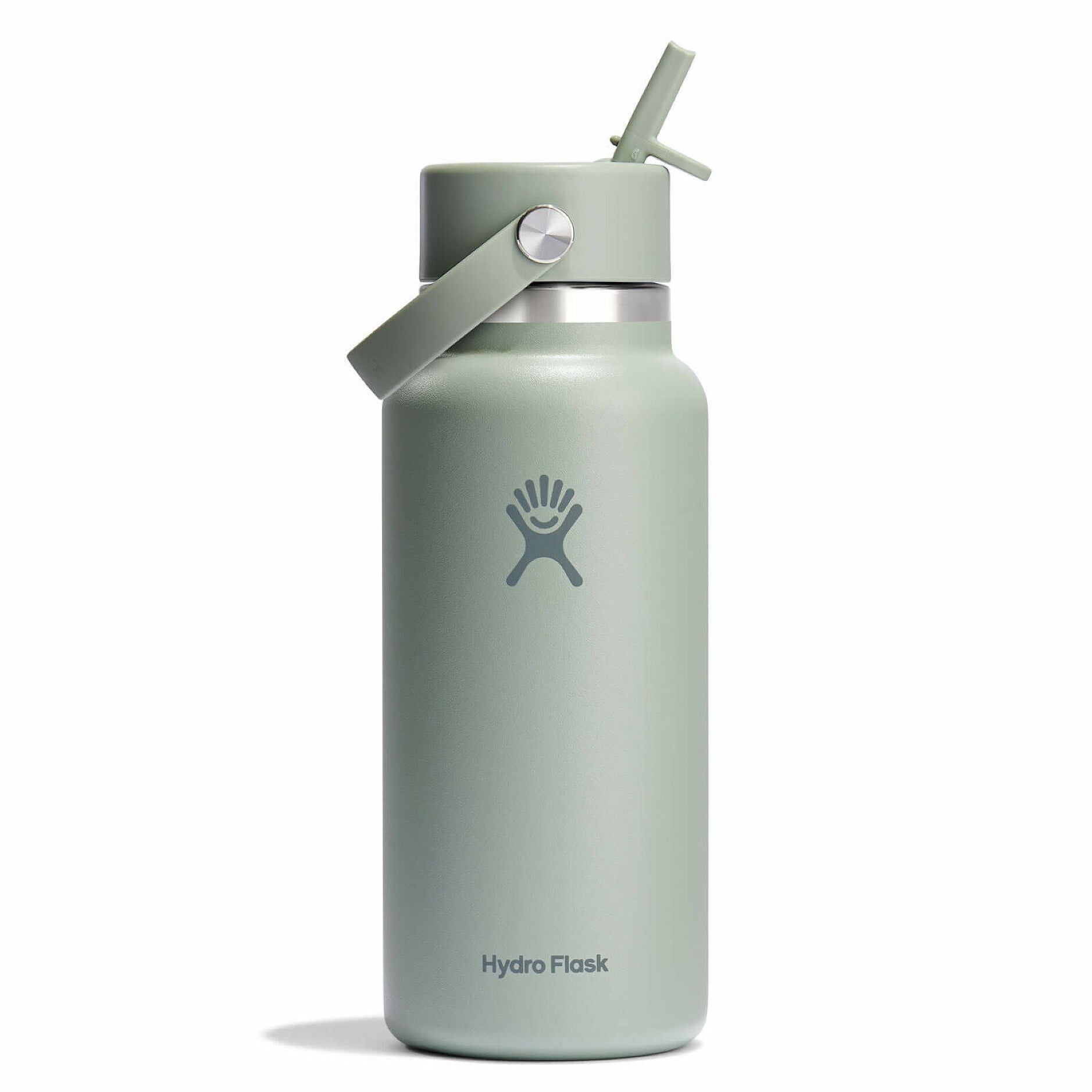 Green Hydro Flask water bottle with straw lid on a white background