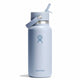 Blue Hydro Flask water bottle with straw lid on a white background