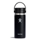 Black Hydro Flask water bottle with white logo on a white background