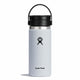 White Hydro Flask water bottle with black lid on a white background