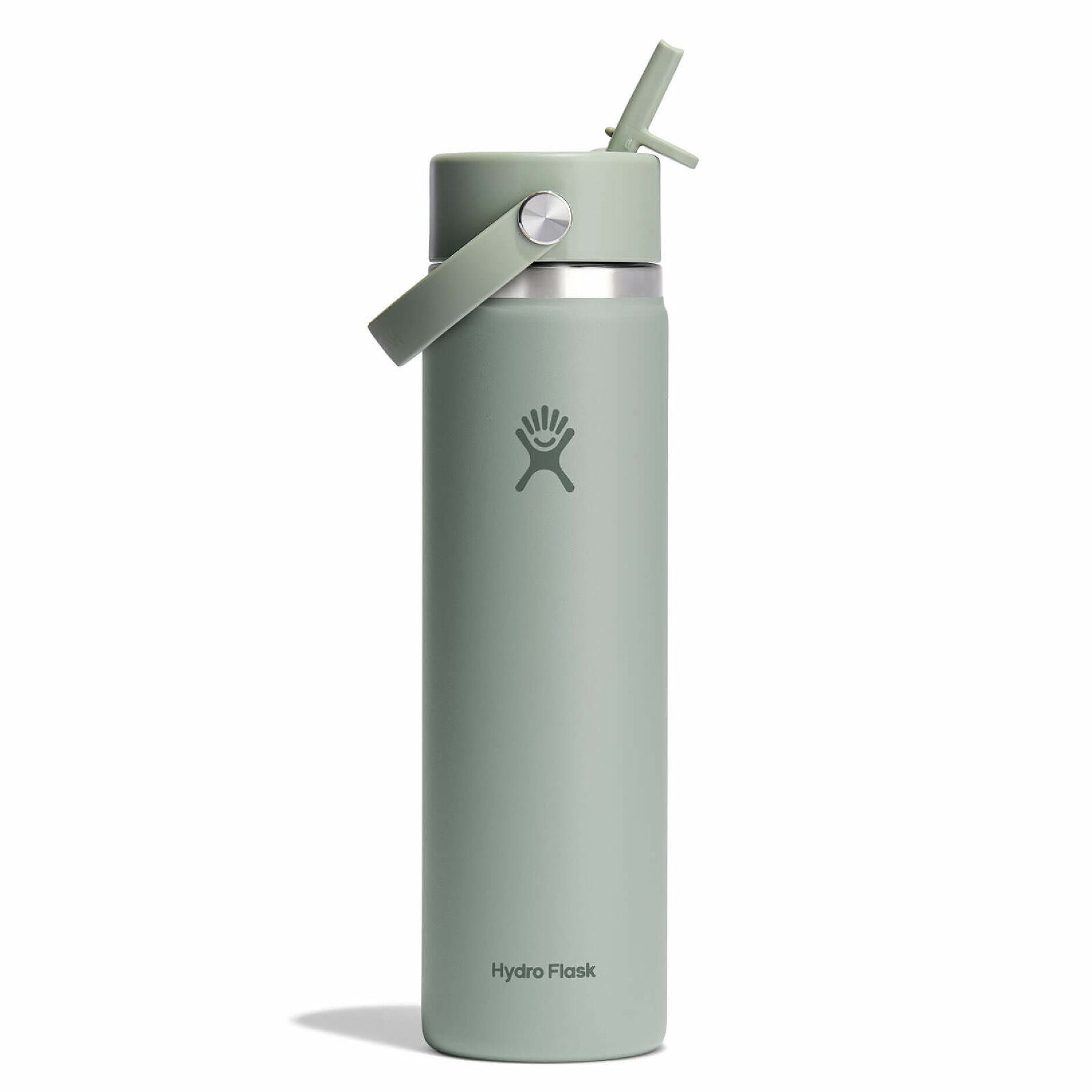 Green Hydro Flask water bottle with straw lid on a white background