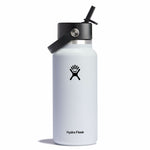 White Hydro Flask water bottle with black lid on a white background