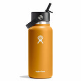 Orange Hydro Flask water bottle with black lid on a white background