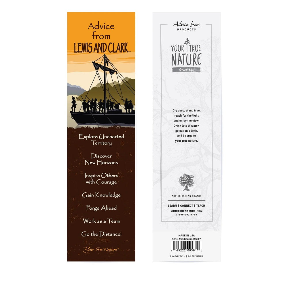 With the Advice from Lewis and Clark Bookmark by Your True Nature, you can keep your spot marked with a bookmark full of advice from Lewis and Clark.