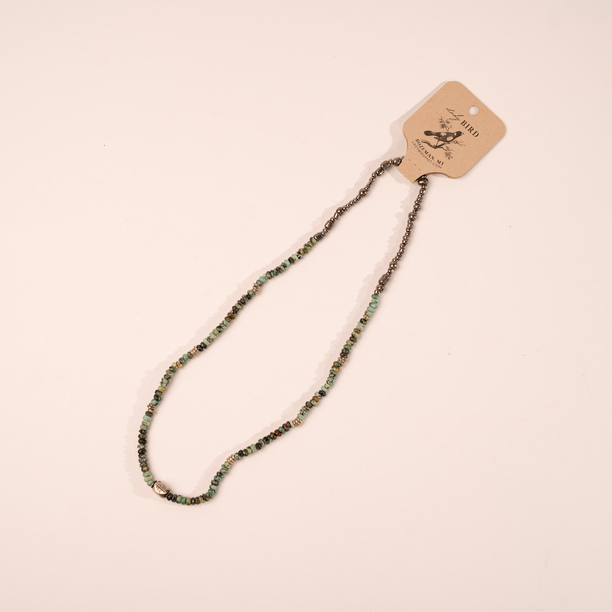 African Turquoise and Silver Pendant Gemstone Necklace