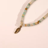 Amazonite and Gold Pendant Gemstone Necklace - close up