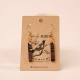 Aubergine and Black Patterned Tila Bead Dangle Earrings