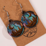 Aurora Moon and Stars Engraved Forest Earrings by Nine Mile Creative