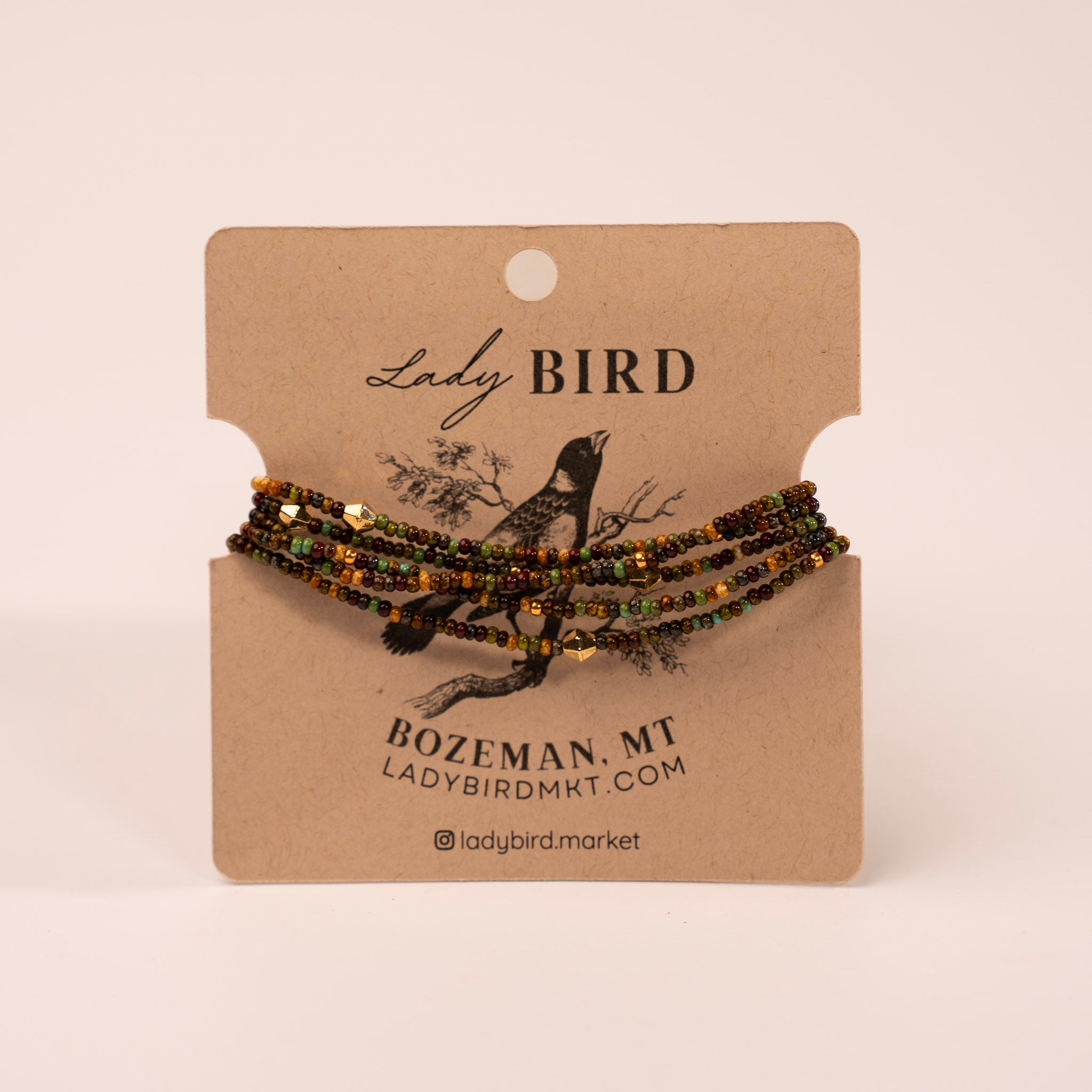 Beaded Wrap Bracelet - brown gold and green