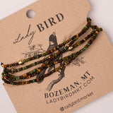Beaded Wrap Bracelet - brown green and gold close up