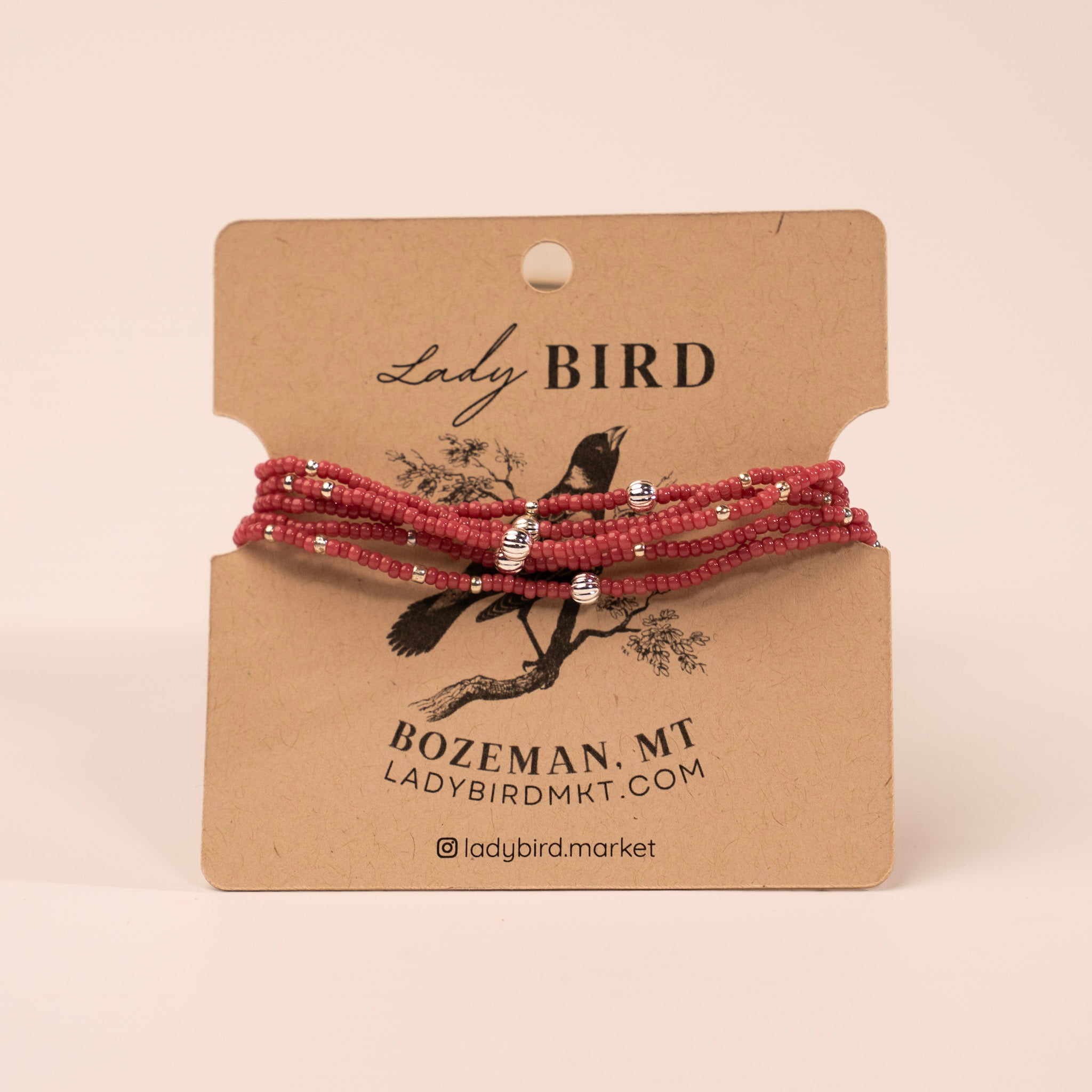 Beaded Wrap Bracelet - red brick