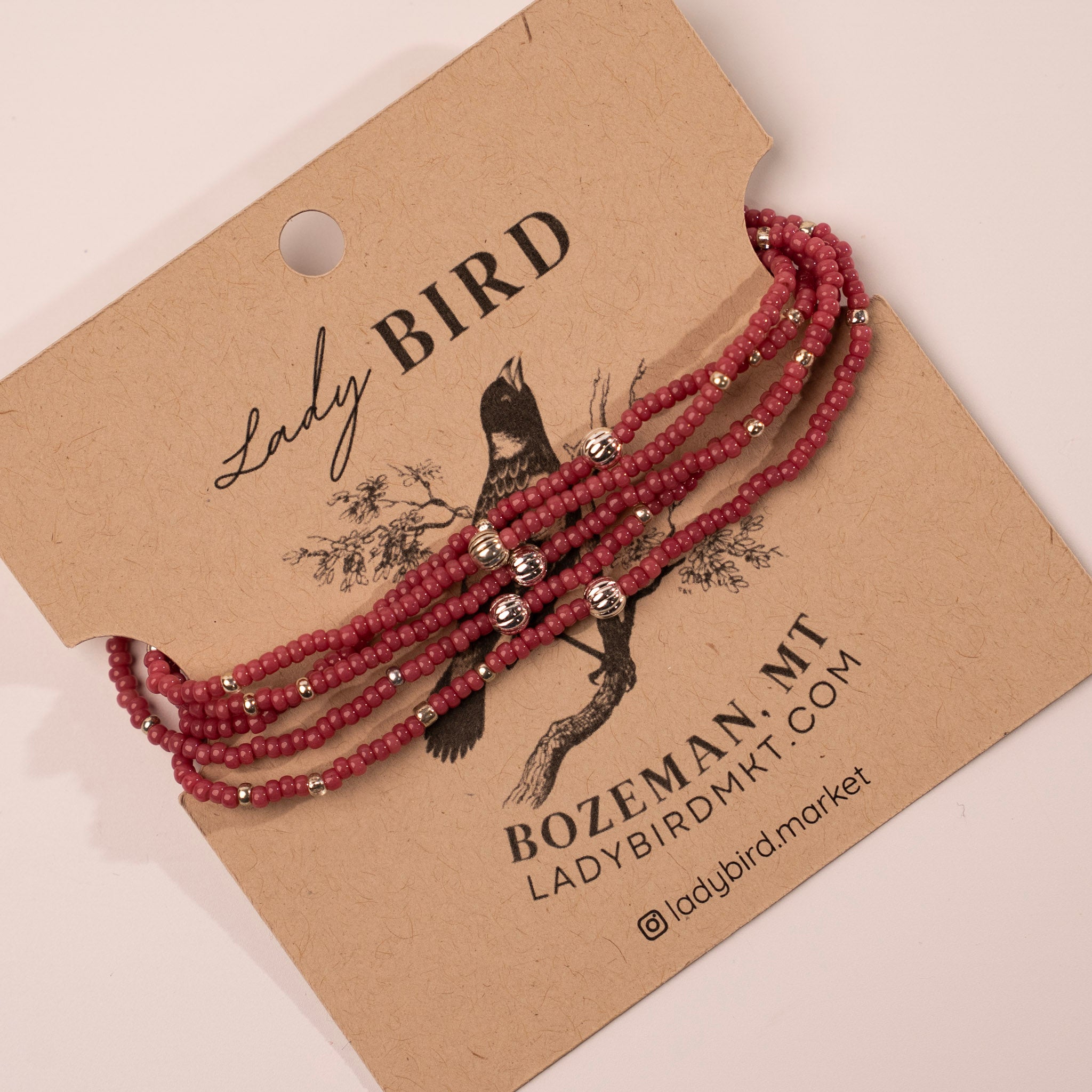 Beaded Wrap Bracelet - red brick close up