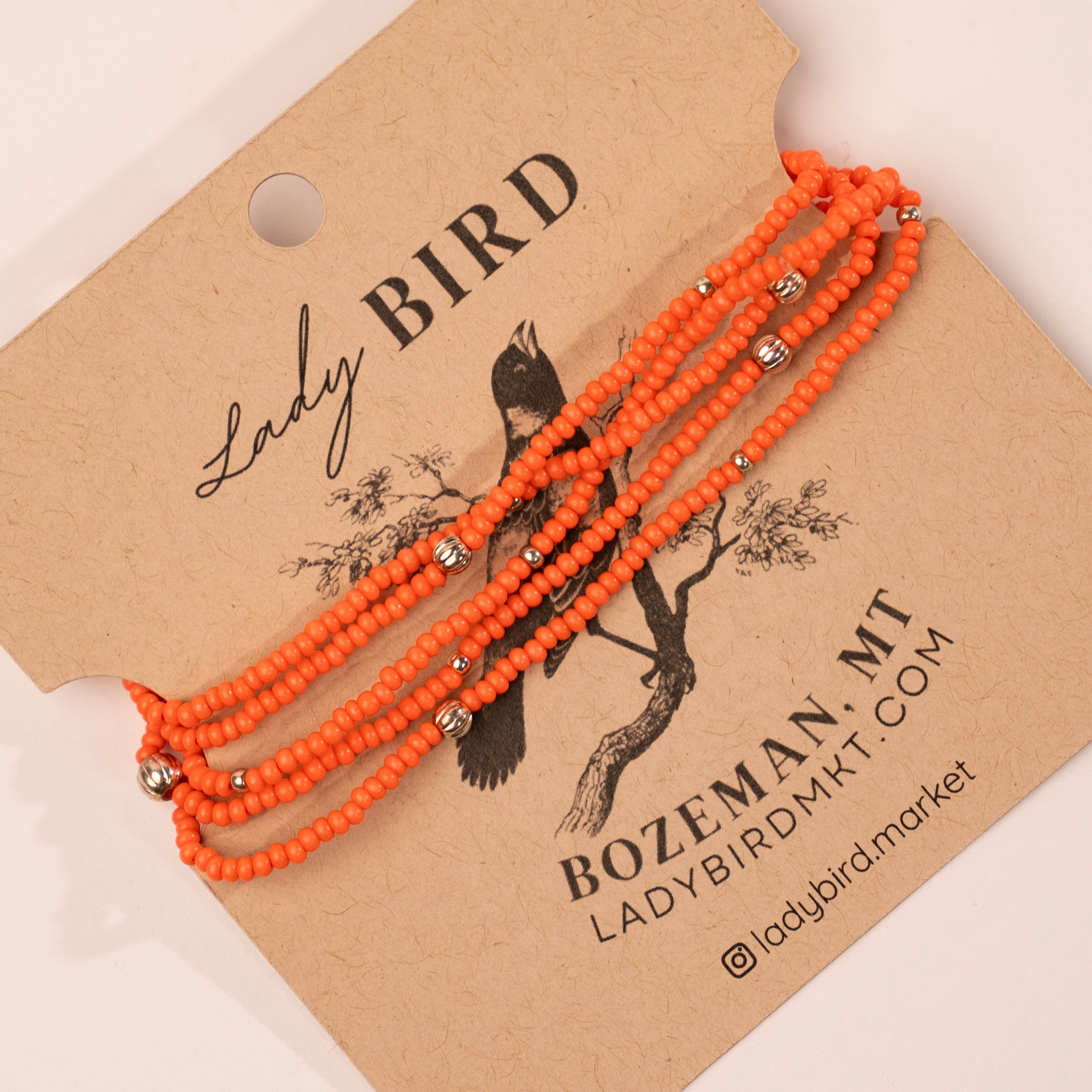 Beaded Wrap Bracelet - tangerine orange close up
