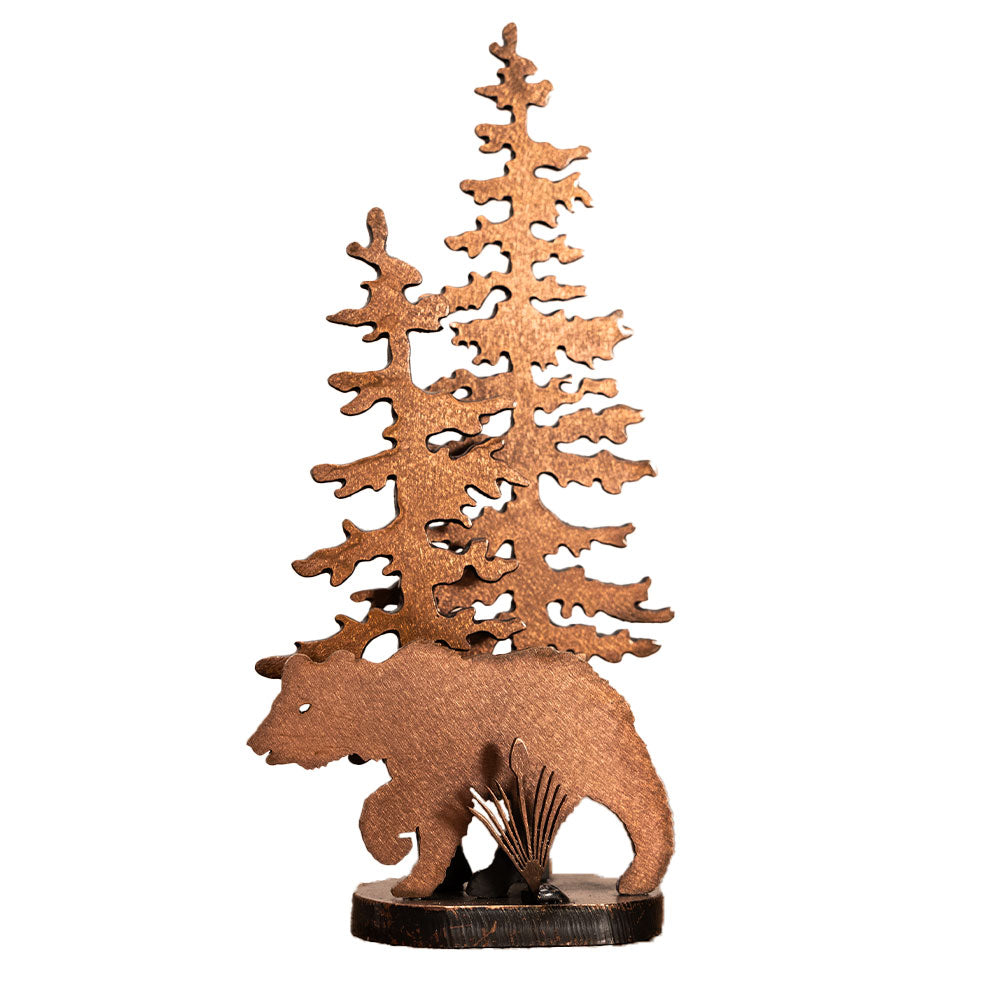 Add a special, rustic touch to your home with the Bears and Trees Mini Sculpture by Larson Metal Art. 