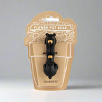 Black bear figurine in a flower pot with 'Flower Pot Bear' packaging on a white background
