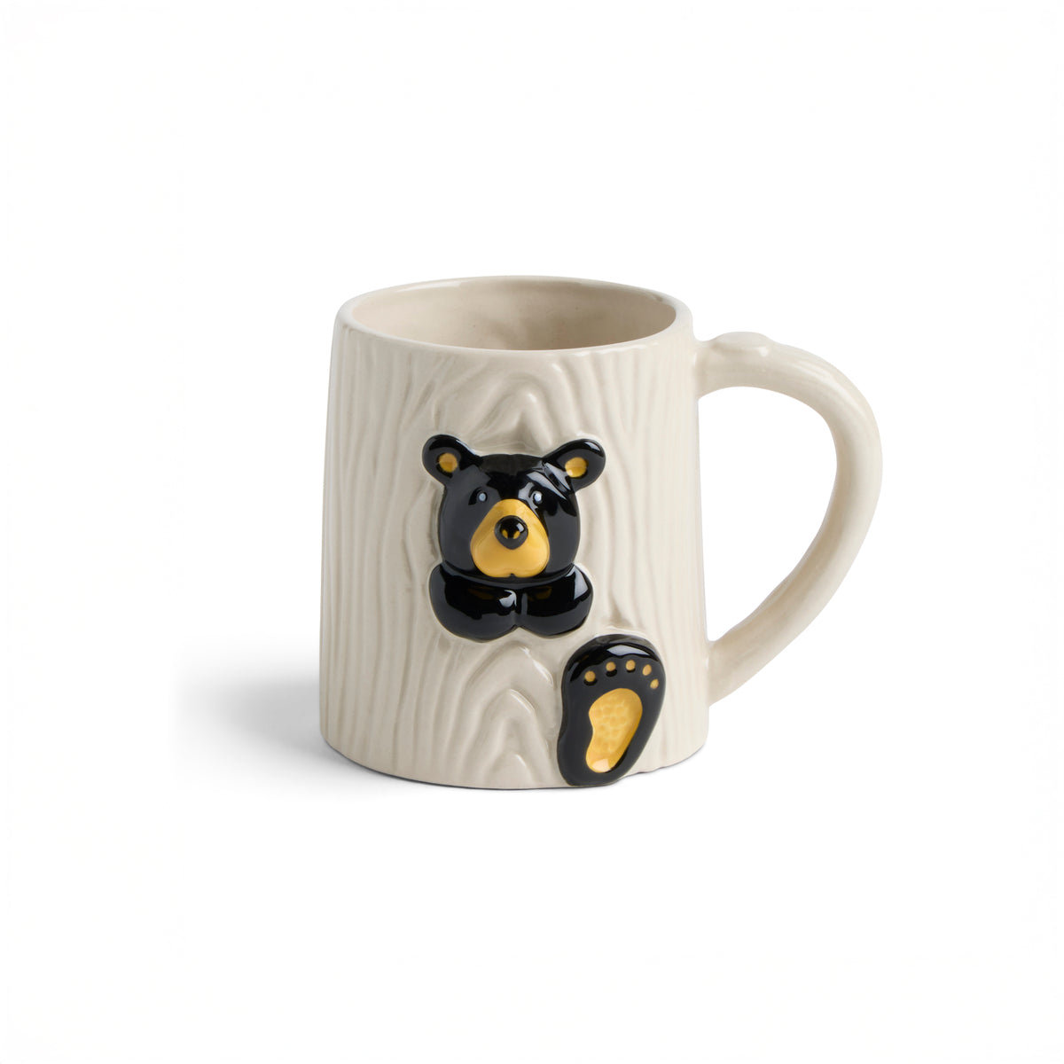 White mug with Bearfoots bear design on a white background