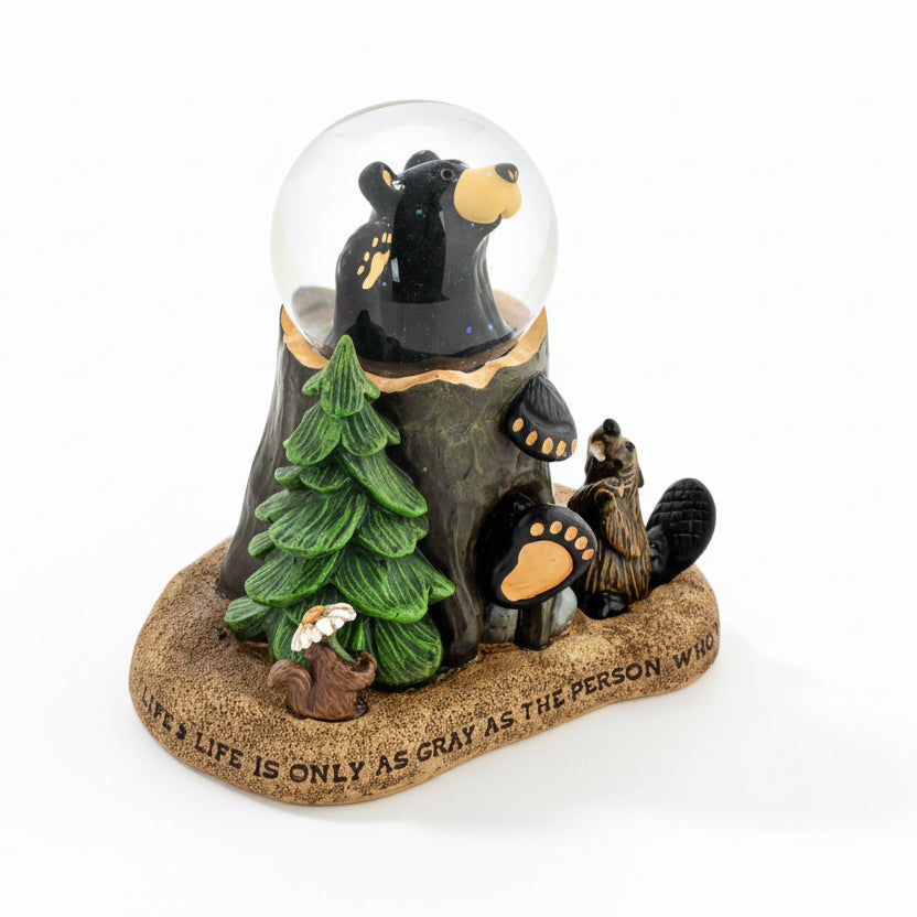 Decorative figurine with bear, trees, and a small animal on a white background