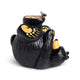 Black bear-shaped figurine with yellow accents on a white background
