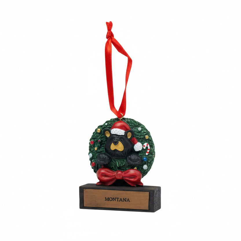 Wreath Bear Bearfoots Magnetic Montana Ornament by Jeff Fleming
