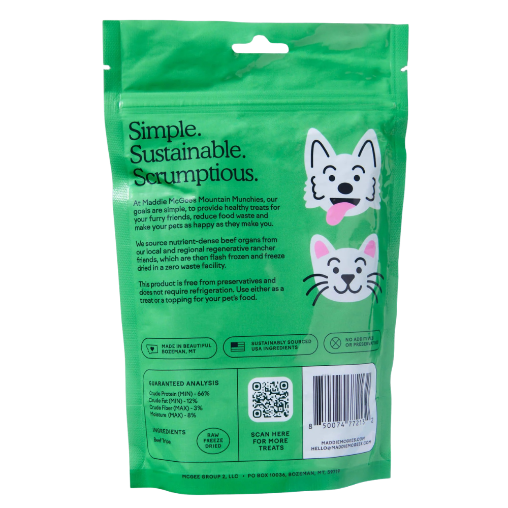 Green pet food package with cat and dog illustrations on a white background