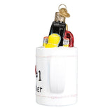 Decorative ornament of a mug with tools on a white background