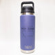 YETI water bottle with purple sleeve and 'Life is Better in Montana' text on a white background