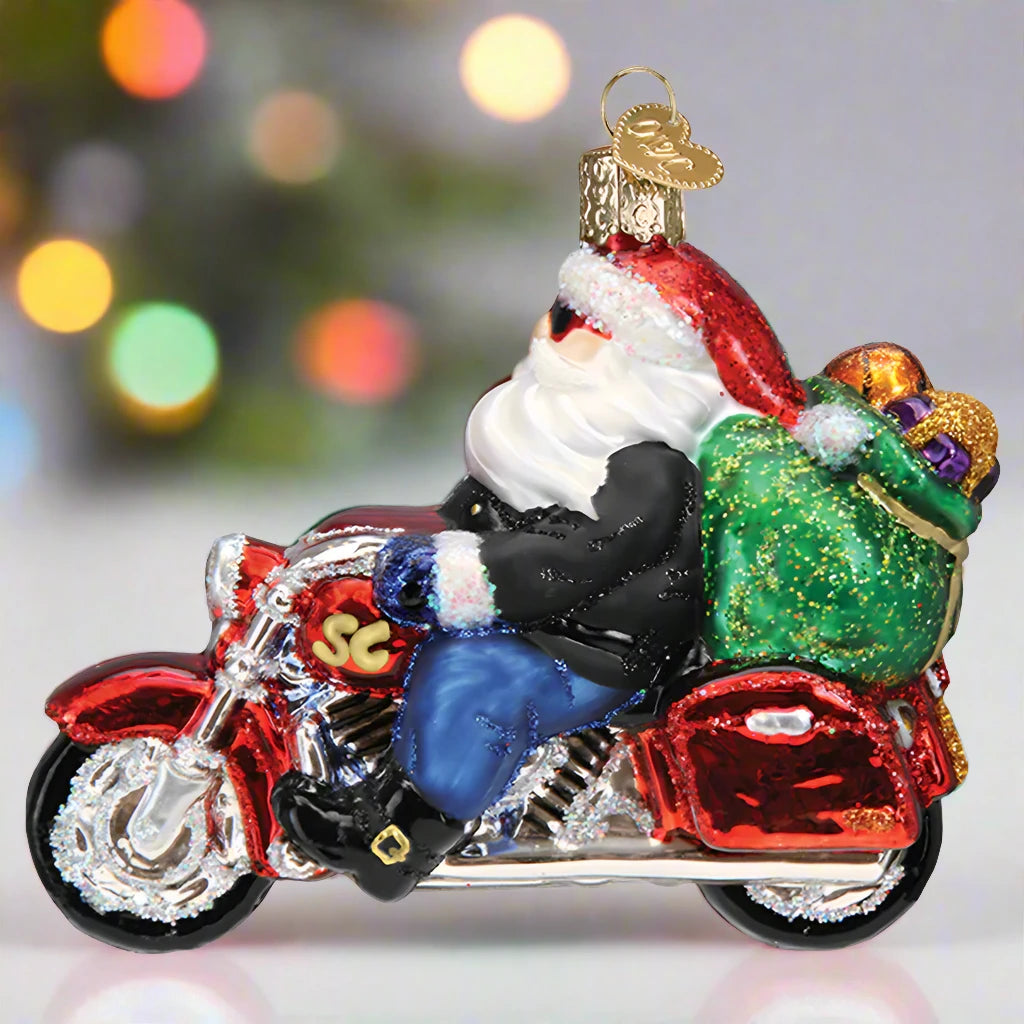 biker santa glass christmas ornament old world christmas