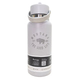 Gray water bottle with 'Montana The Good Life' branding on a white background