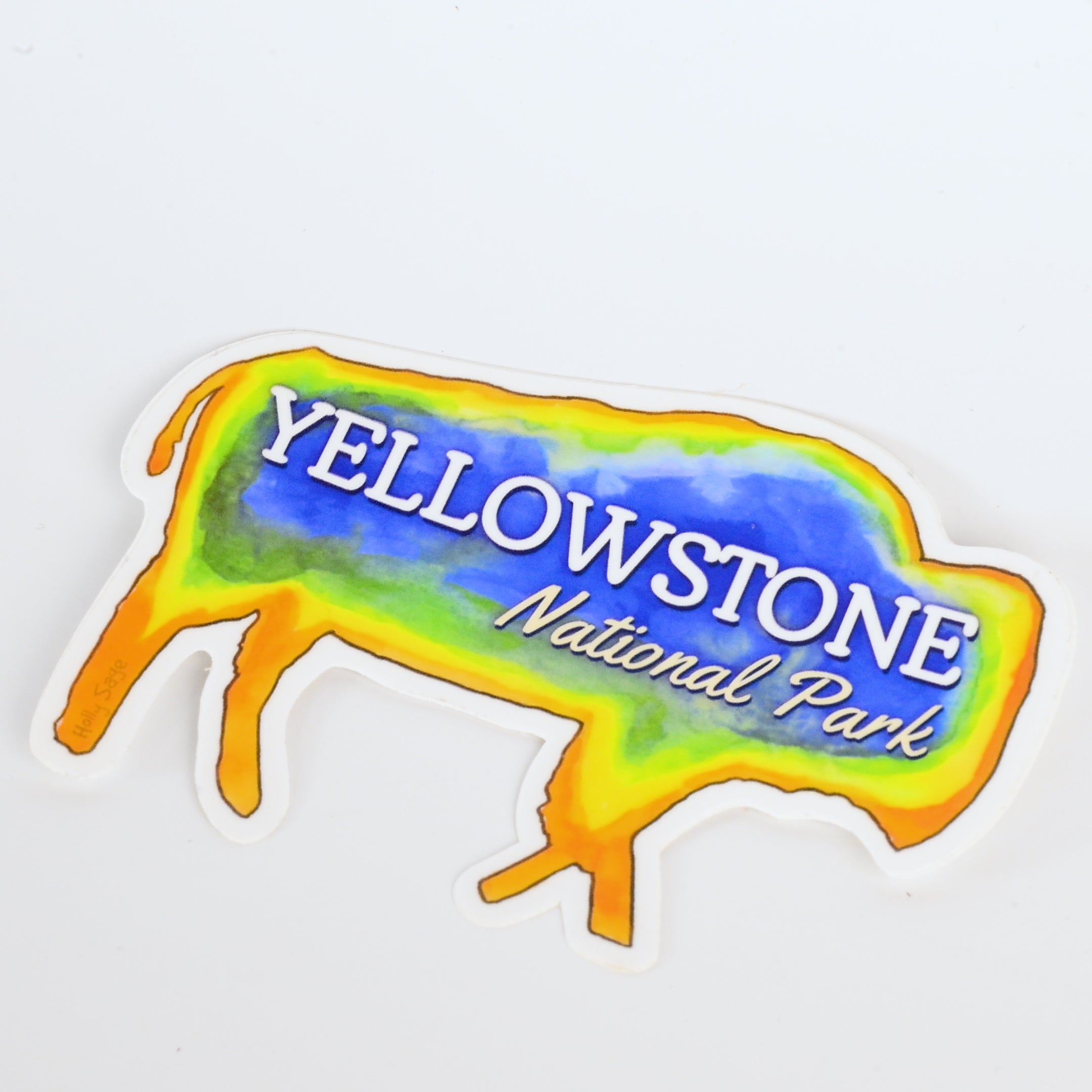 Sticker with 'Yellowstone National Park' text on a white background