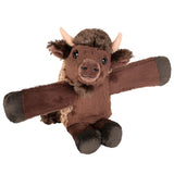 Plush toy of a brown yak with outstretched arms on a white background
