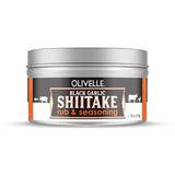 Olivelle Black Garlic Shiitake rub & seasoning container on a white background