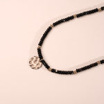 Black Sardonyx and Silver Pendant Gemstone Necklace - close up