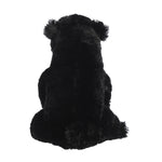 Plush black bear toy on a white background