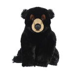 Plush black bear toy on a white background