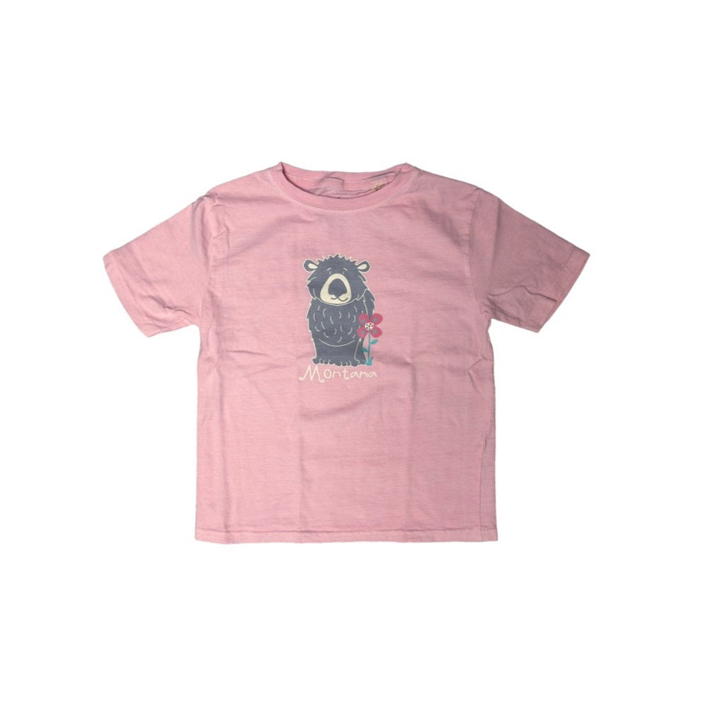 Blush Jumpsuit Flower Bear Youth Montana T-Shirt by Lakeshirts (7 Sizes)