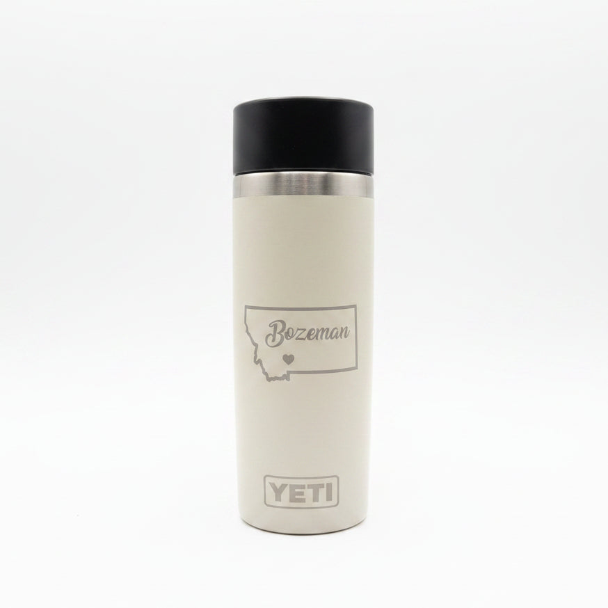 Bozeman Heart Outline Engraved Cape Taupe YETI Rambler 16 oz Travel Bottle by Montana Gift Corral