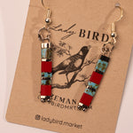 Brick Red and Turquoise with Silver Tila Bead Earrings - close up