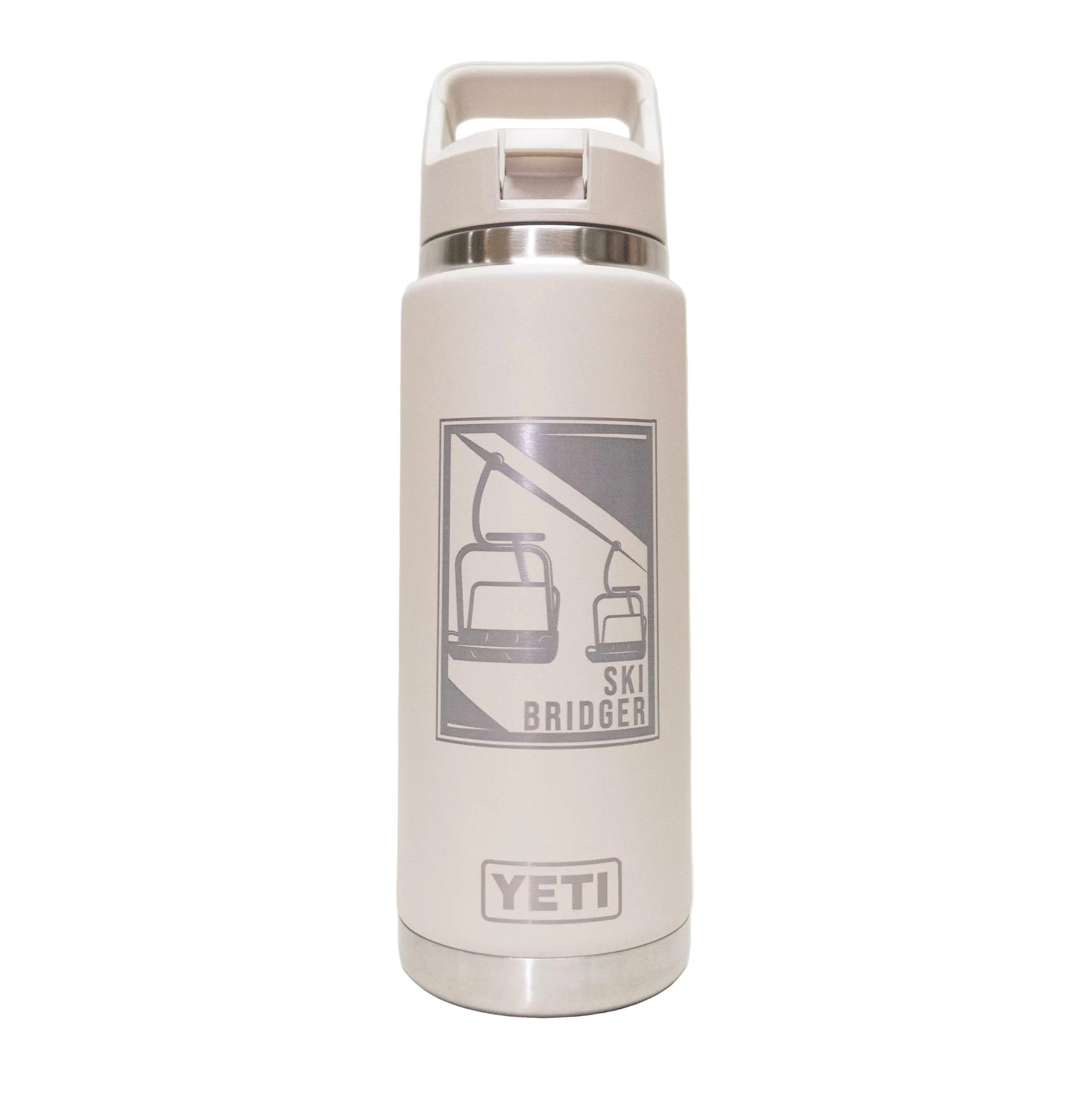 Bridger Ski Lift Cape Taupe Engraved YETI Rambler 26 oz Bottle with St   Montana Gift Corral