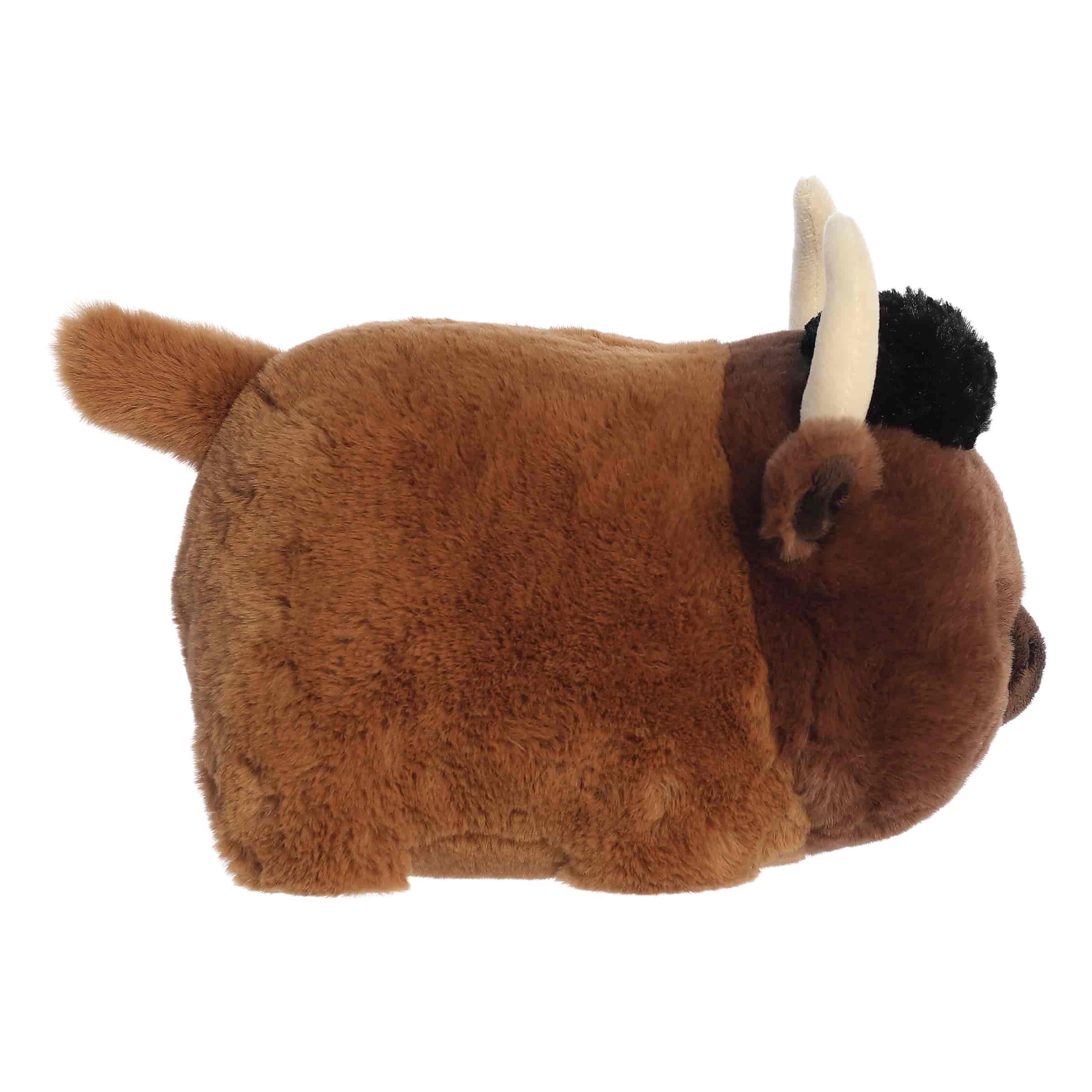 Side profile of Buddy the Bison stuffed animal
