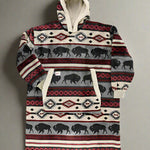 Hooded blanket with tribal pattern and bison design on a white background