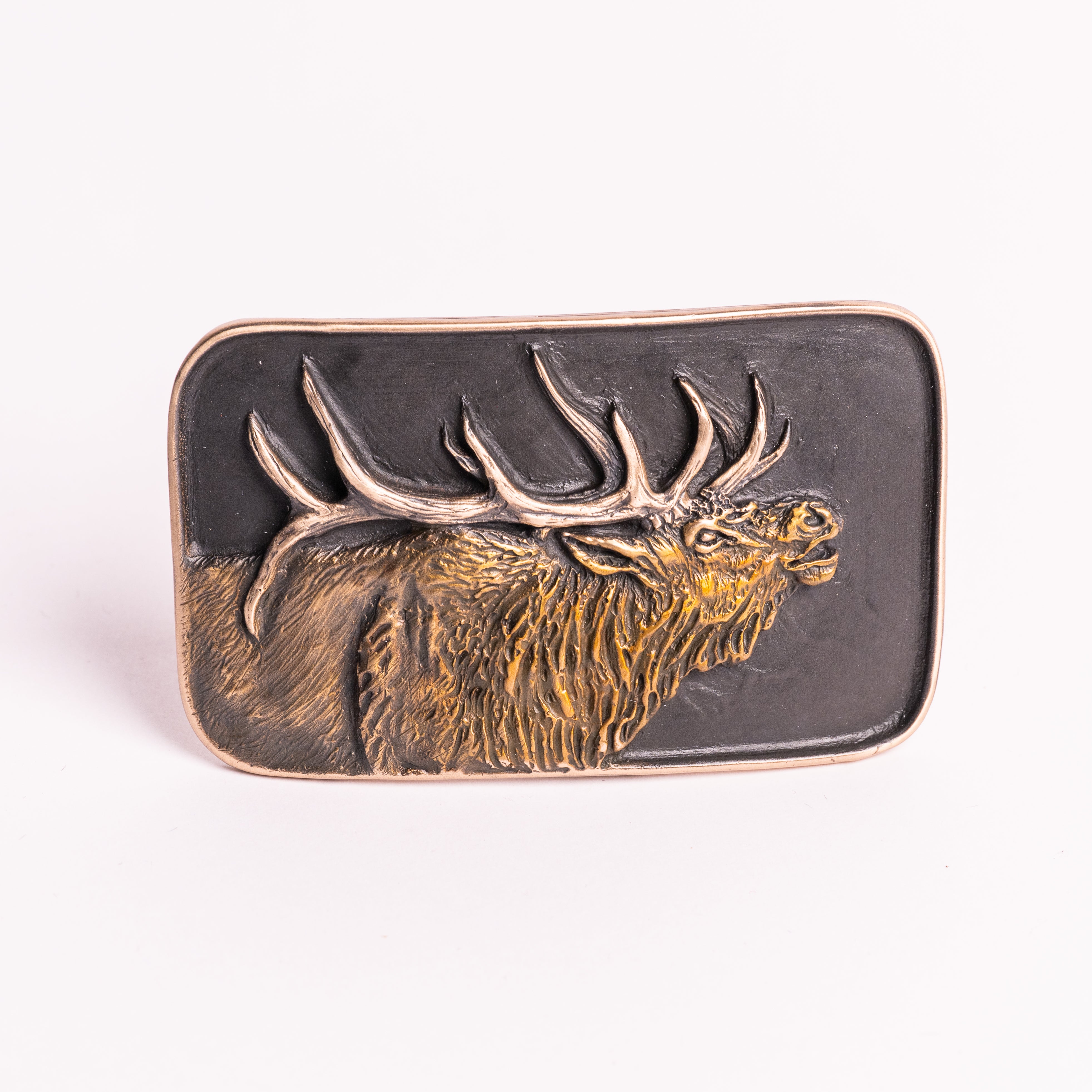Bull Elk Bust Bronze Belt Buckle by Waterhorse Bronze