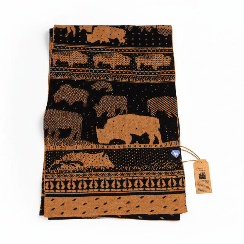 Scarf by Sapphire Suri Alpaca (14 Styles) - camel and black bison herd