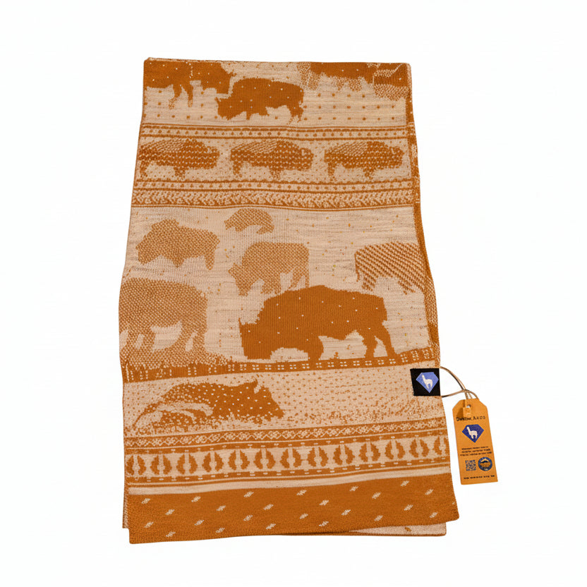 Scarf by Sapphire Suri Alpaca (14 Styles) - camel and grey bison herd